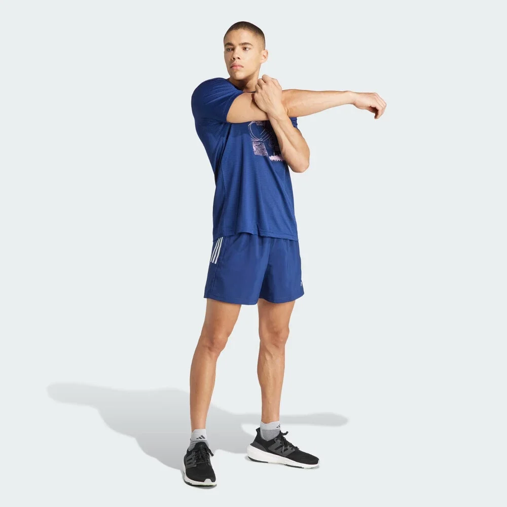 Adidas Own The Run IY0706 Shorts Mens MEDIU Blue Drawstring Waist Active APP2297